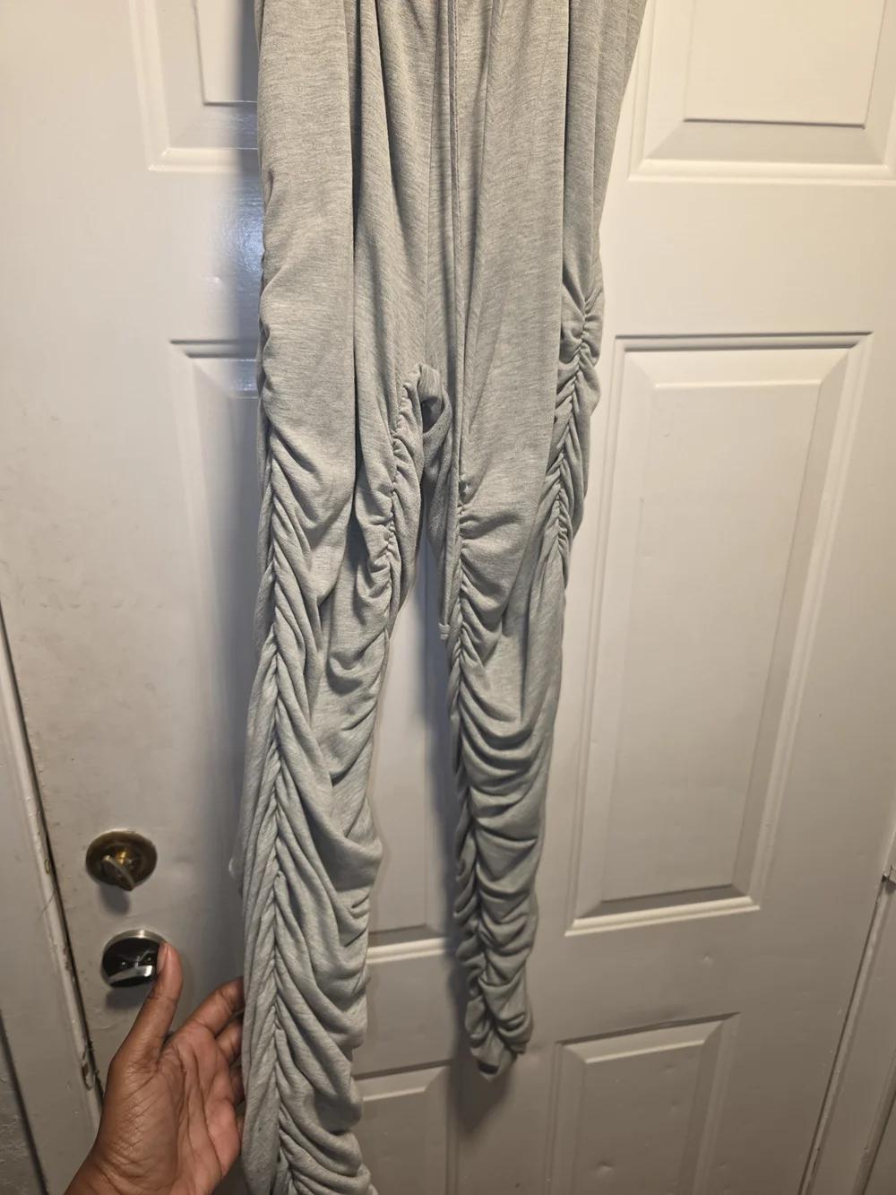 AKIRA Light Gray Ruched Jogger Pants with Drawstring Waist